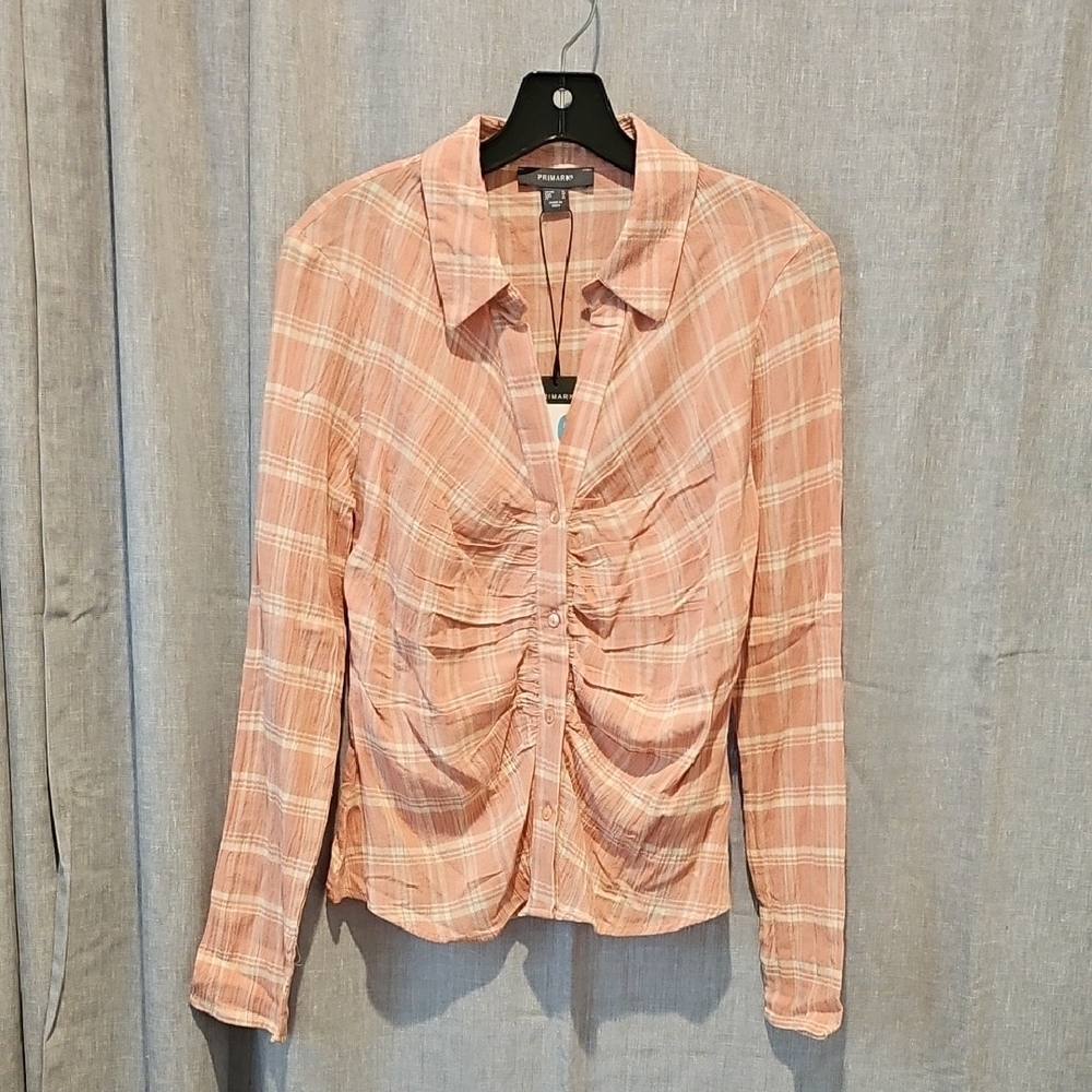 Primark Ivory/Blush Ruched Long Sleeve Blouse